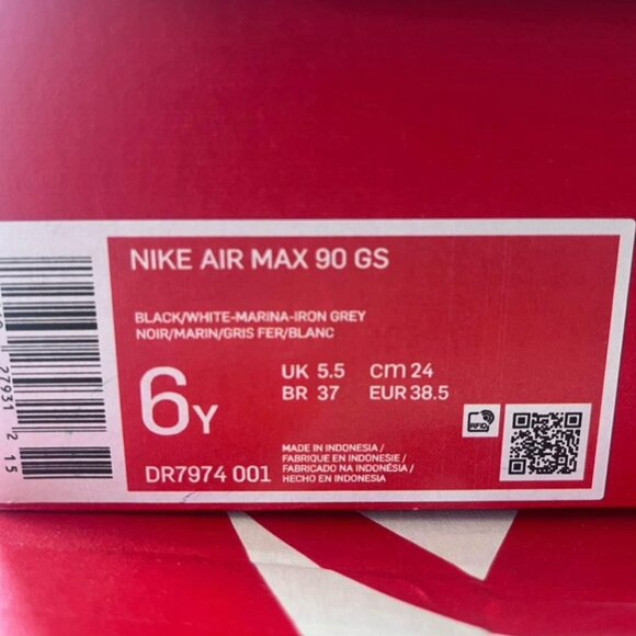 Nike Air Max 90GS Black/White/Marina-Iron Grey (youth 6/womens 8) - Picture 3 of 4